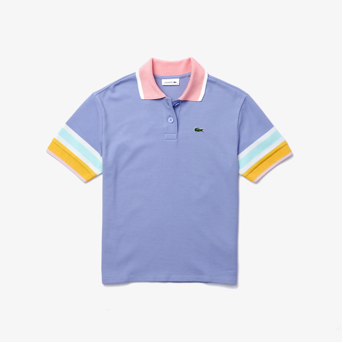 قميص بولو قطني متعرج الملمس للنساء كم مخطط قميص بولو قطني متعرج الملمس للنساء كم مخطط