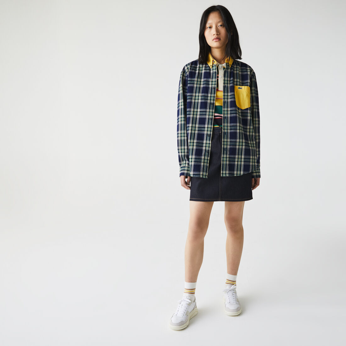 تي شيرت قطن كاروهات للجنسين قصة مربعة مجموعة Lacoste LIVE تي شيرت قطن كاروهات للجنسين قصة مربعة مجموعة Lacoste LIVE