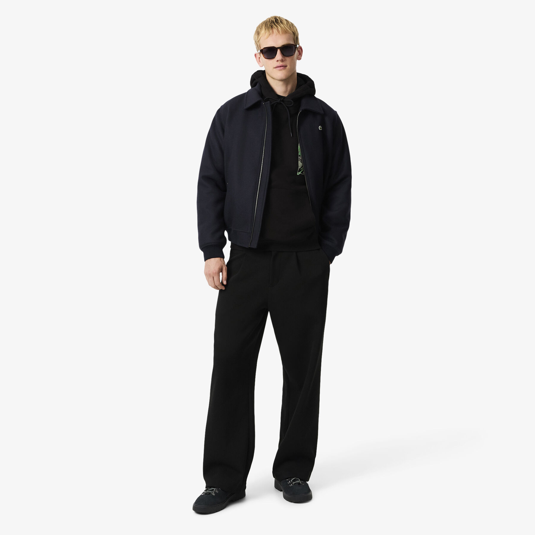 lacoste printed fleece hoodie
