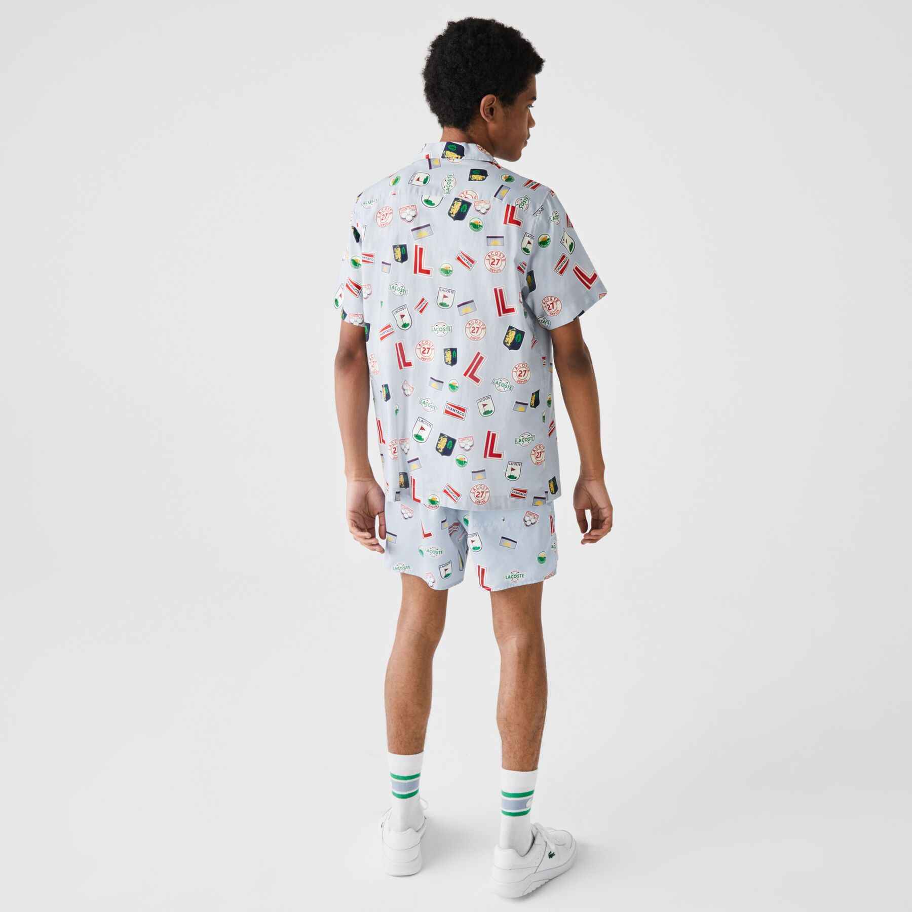 lacoste men s hawaiian print cotton shirt