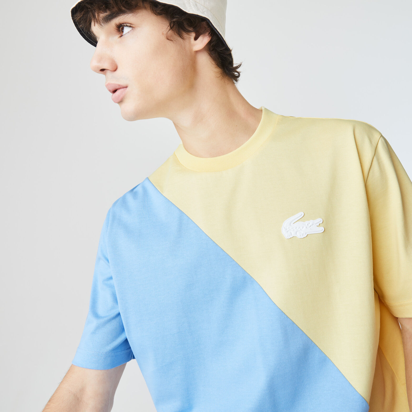 تي شيرت قطن للجنسين ثنائي اللون قصة فضفاضة مجموعة Lacoste LIVE