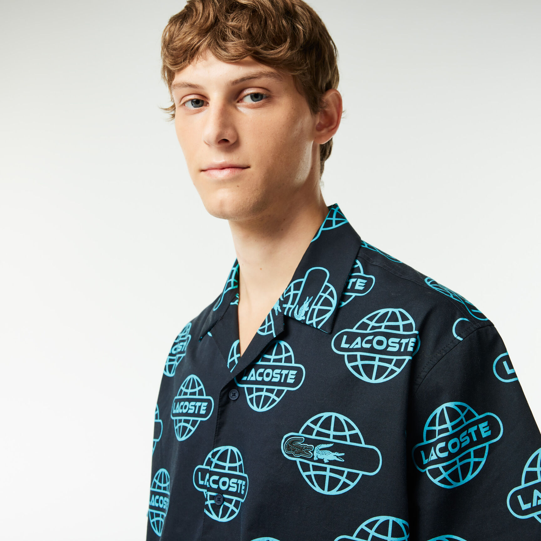 Globe Print Lacoste Cotton Twill Shirt