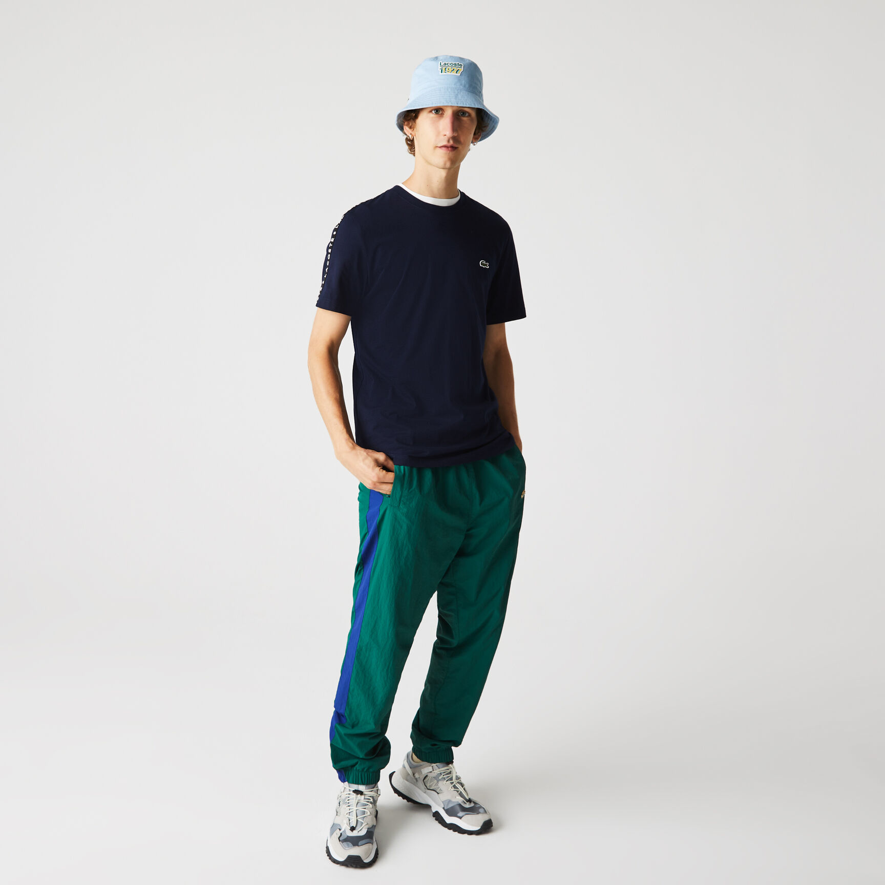 Men's Crew Neck Print Striped Cotton T-shirt