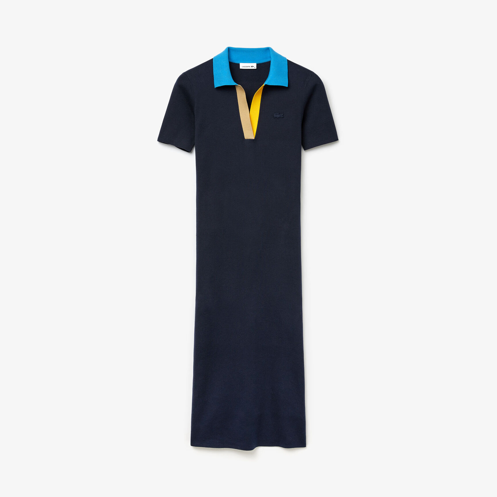 فستان طويل بشكل قميص من القطن المحبوك ثنائي اللون بياقة بولو للنساء فستان طويل بشكل قميص من القطن المحبوك ثنائي اللون بياقة بولو للنساء