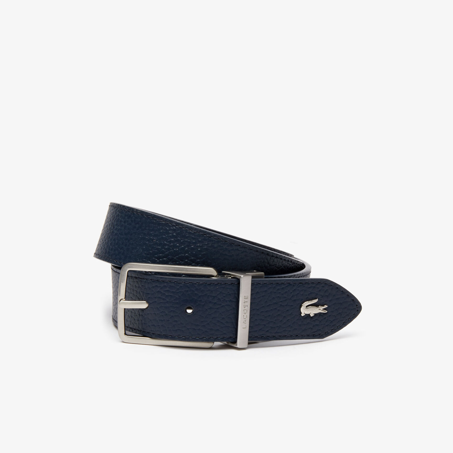 Men's Lacoste Engraved Buckle Grained Leather Belt