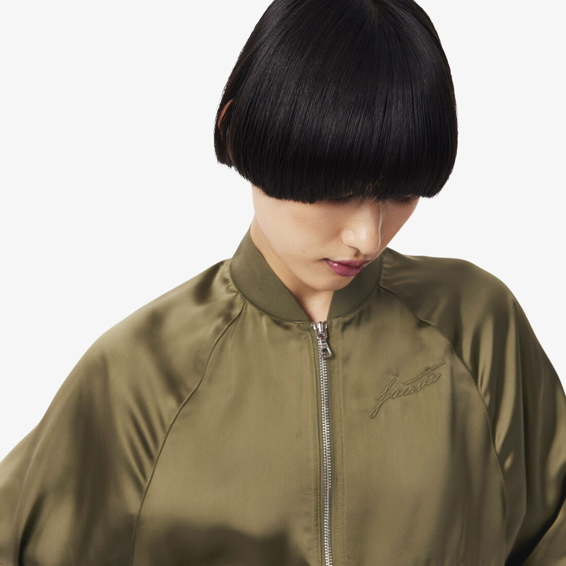 Oversized Embroidered Signature Satin Bomber Jacket Oversized Embroidered Signature Satin Bomber Jacket