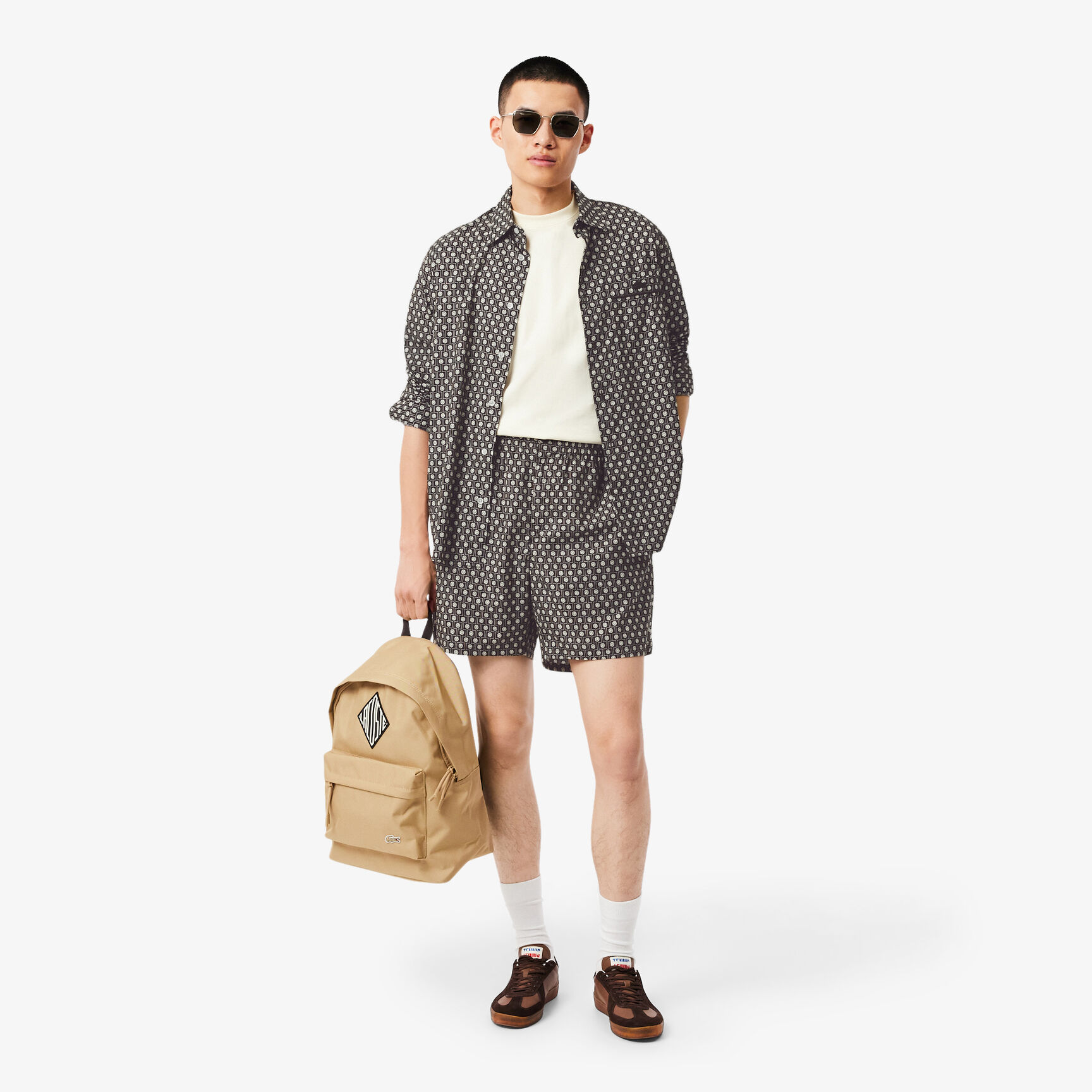 Relaxed Fit Printed Cotton Blend Shorts