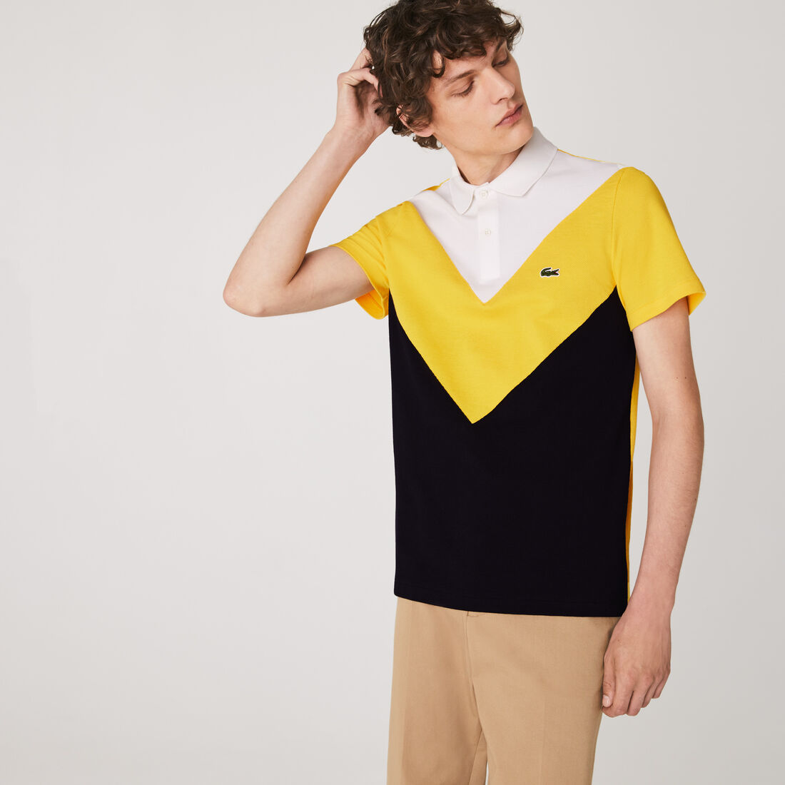 Men's Lacoste Regular Fit Geometric Colourblock Piqué Polo Shirt Men's Lacoste Regular Fit Geometric Colourblock Piqué Polo Shirt