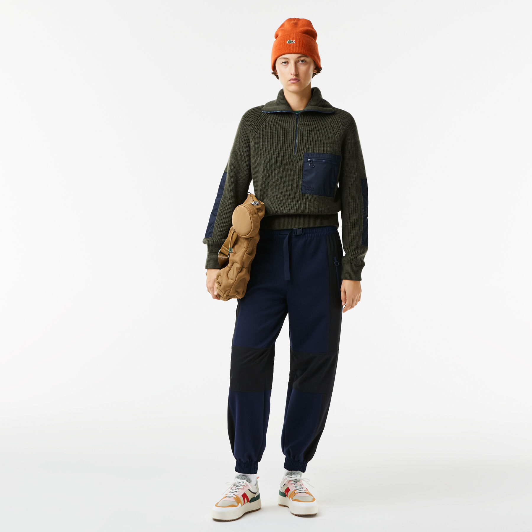 Women's Lacoste Zip Trucker Neck Color-Block Sweater women s lacoste zip trucker neck color block sweater