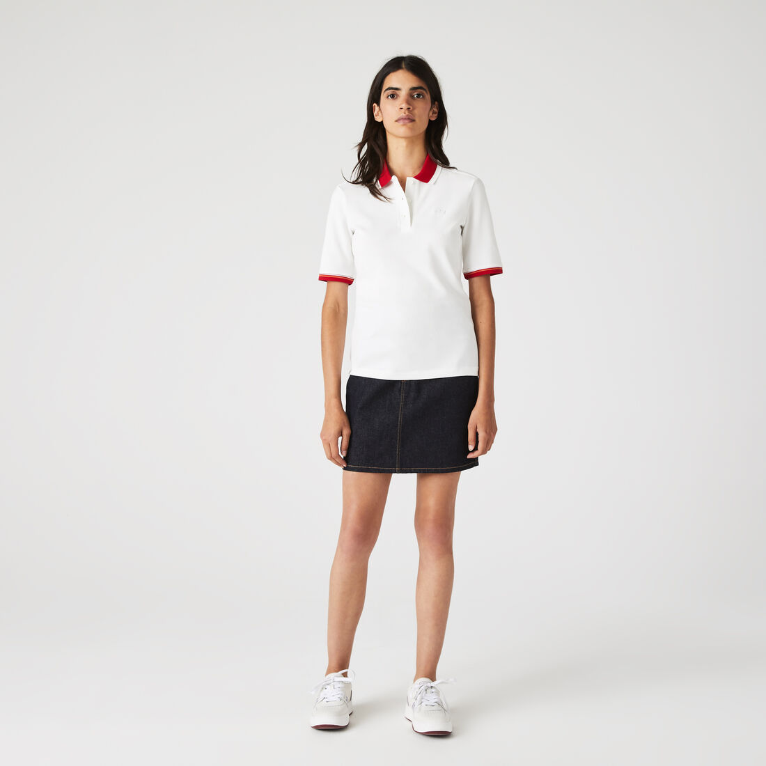 Women’s Lacoste Slim Fit Colored Neck Stretch Cotton Piqué Polo Women’s Lacoste Slim Fit Colored Neck Stretch Cotton Piqué Polo