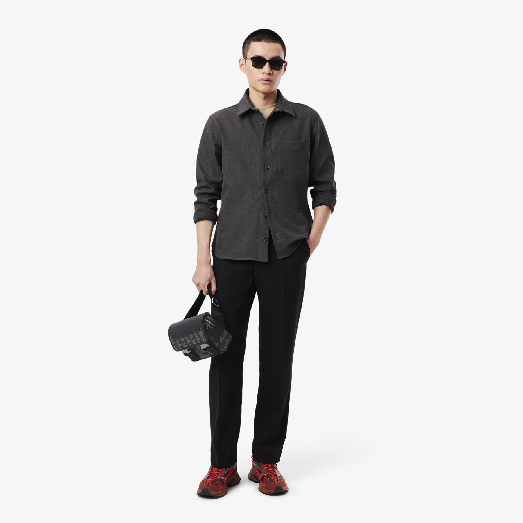 lacoste men s the blend clipped monogram canvas messenger bag