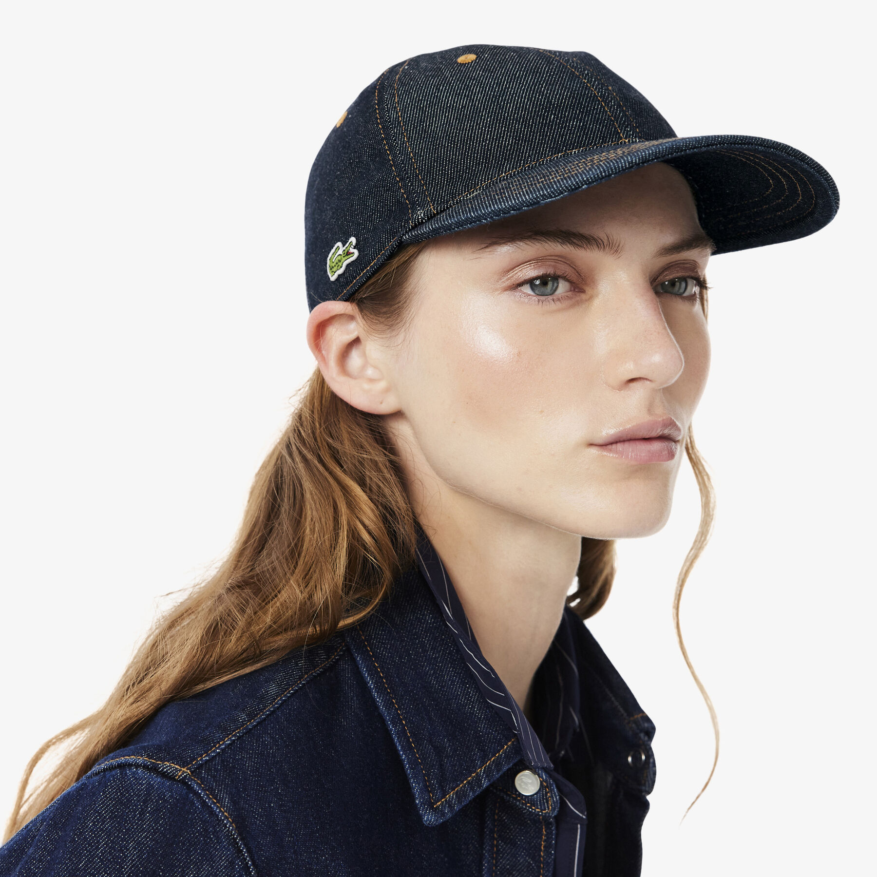 lacoste cotton denim tie accent cap