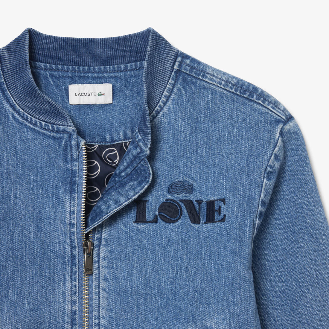 Padded Badge Accent Denim Bomber Jacket lacoste padded badge accent denim bomber jacket