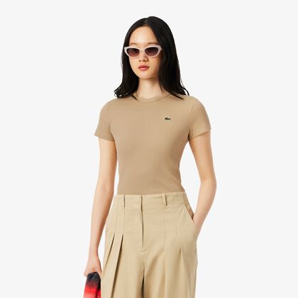 تي شيرت قطني مضلع بقصة ضيقة