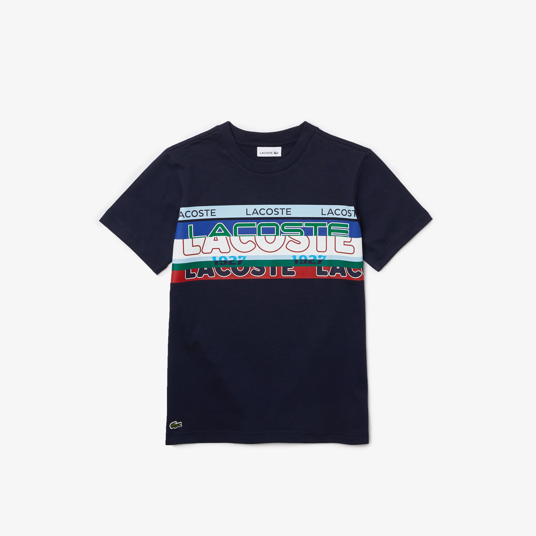 تيشيرت قطن بفتحة رقبة مستديرة وطبعة شعار لاكوست للأولاد تيشيرت قطن بفتحة رقبة مستديرة وطبعة شعار لاكوست للأولاد