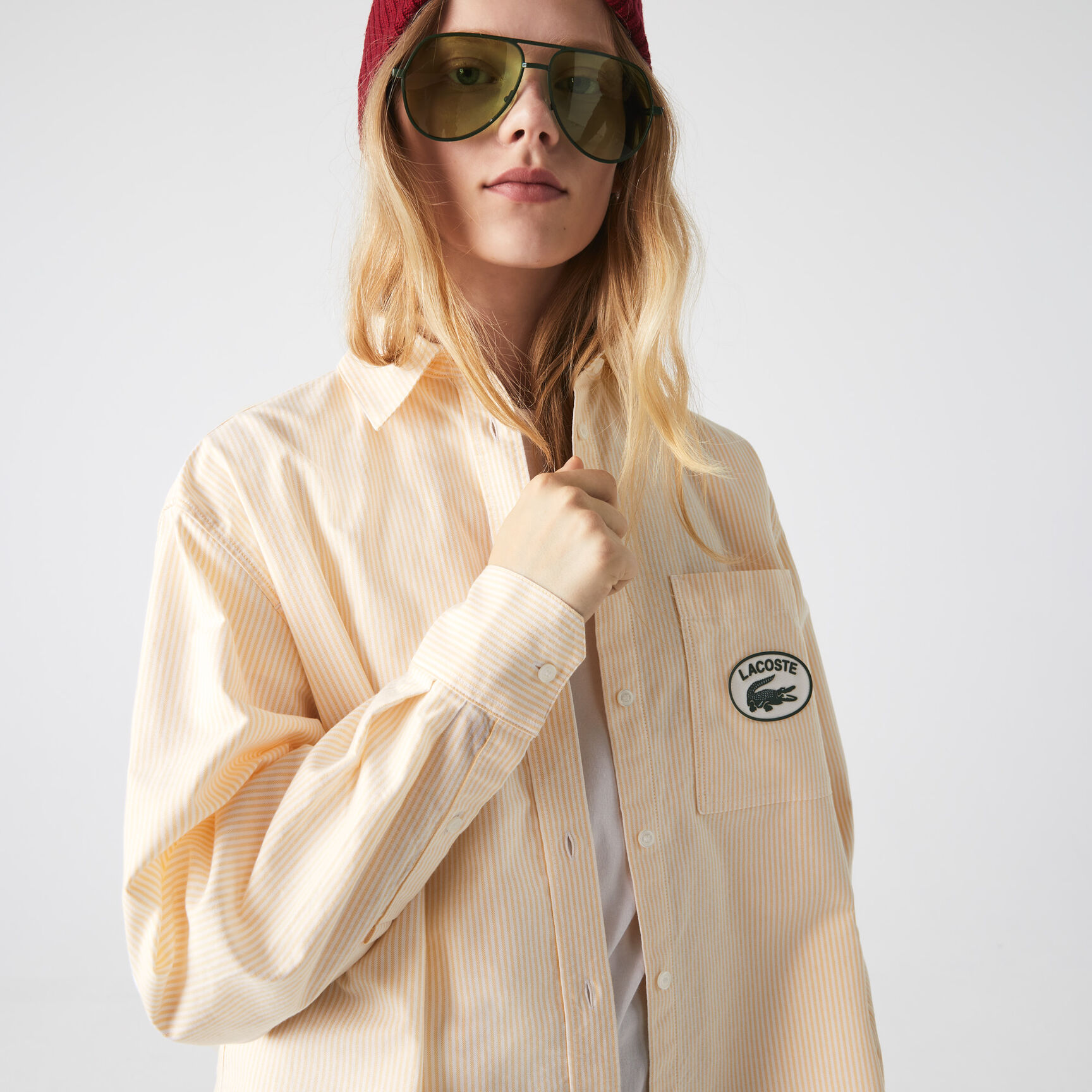 قميص لاكوست قطن أوكسفورد بقصة فضفاضة للنساء قميص لاكوست قطن أوكسفورد بقصة فضفاضة للنساء