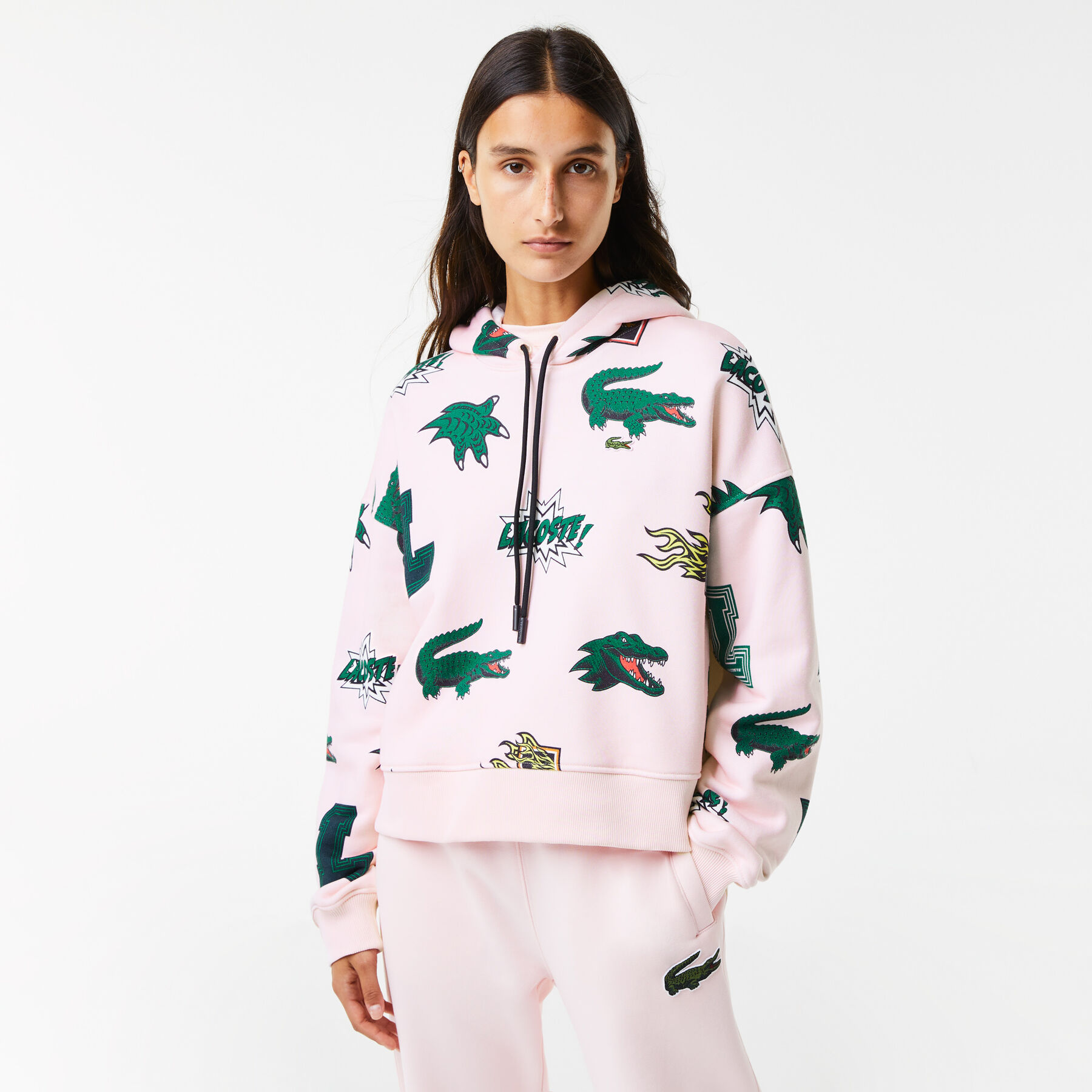 lacoste women s holiday oversized fit hooded fleece sweatshirt
