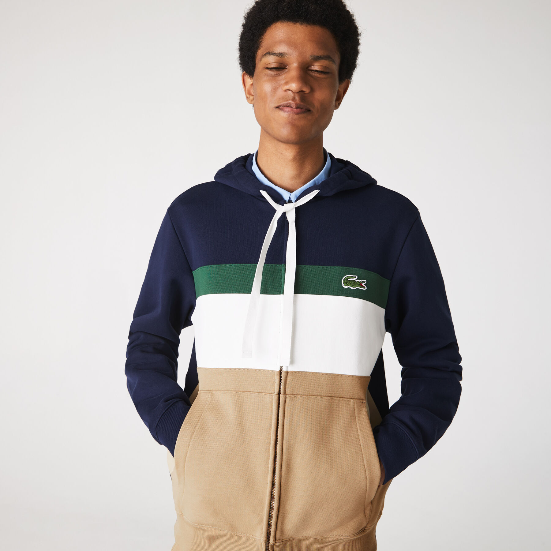Men's Colourblock Fleece Zippered Hooded Sweatshirt lacoste men s colourblock fleece zippered hooded sweatshirt